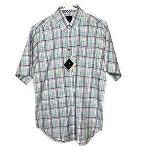 NEW Tailorbyrd Collection Mens Plaid Short Sleeve Button Up Shirt Size S